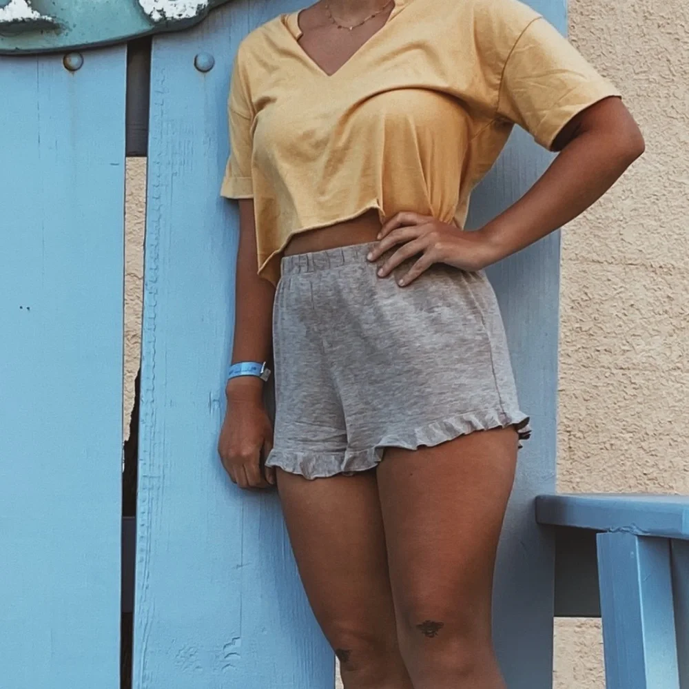 Missguided Gray Ruffle Hem Knit Lounge Shorts
